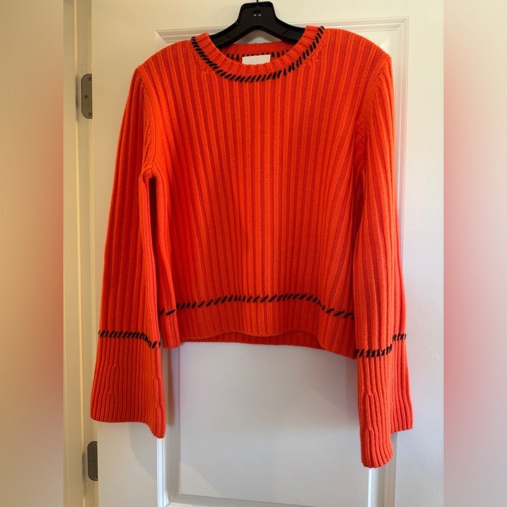 Orange Ribbed Crew Neck Sweater